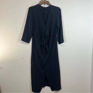 Zara front tie dress black NWOT Medium sleeves midi black slit